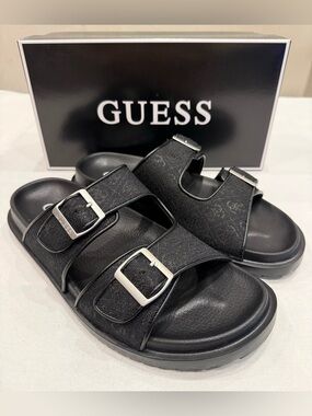 Guess Men's Verone Double Buckle Slide Sandal Color Black